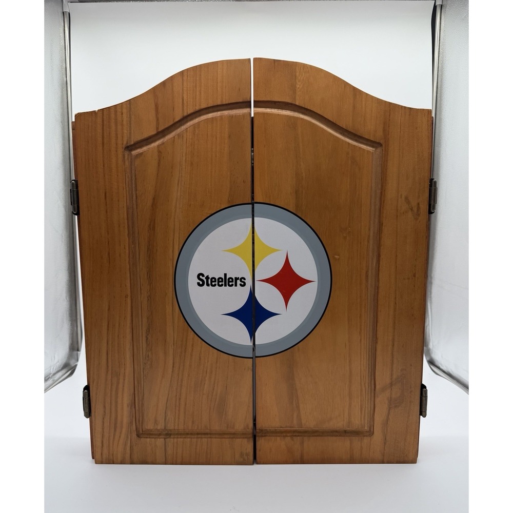 Pittsburgh Steelers Dartboard Wooden Cabinet Set Brand New Never Used